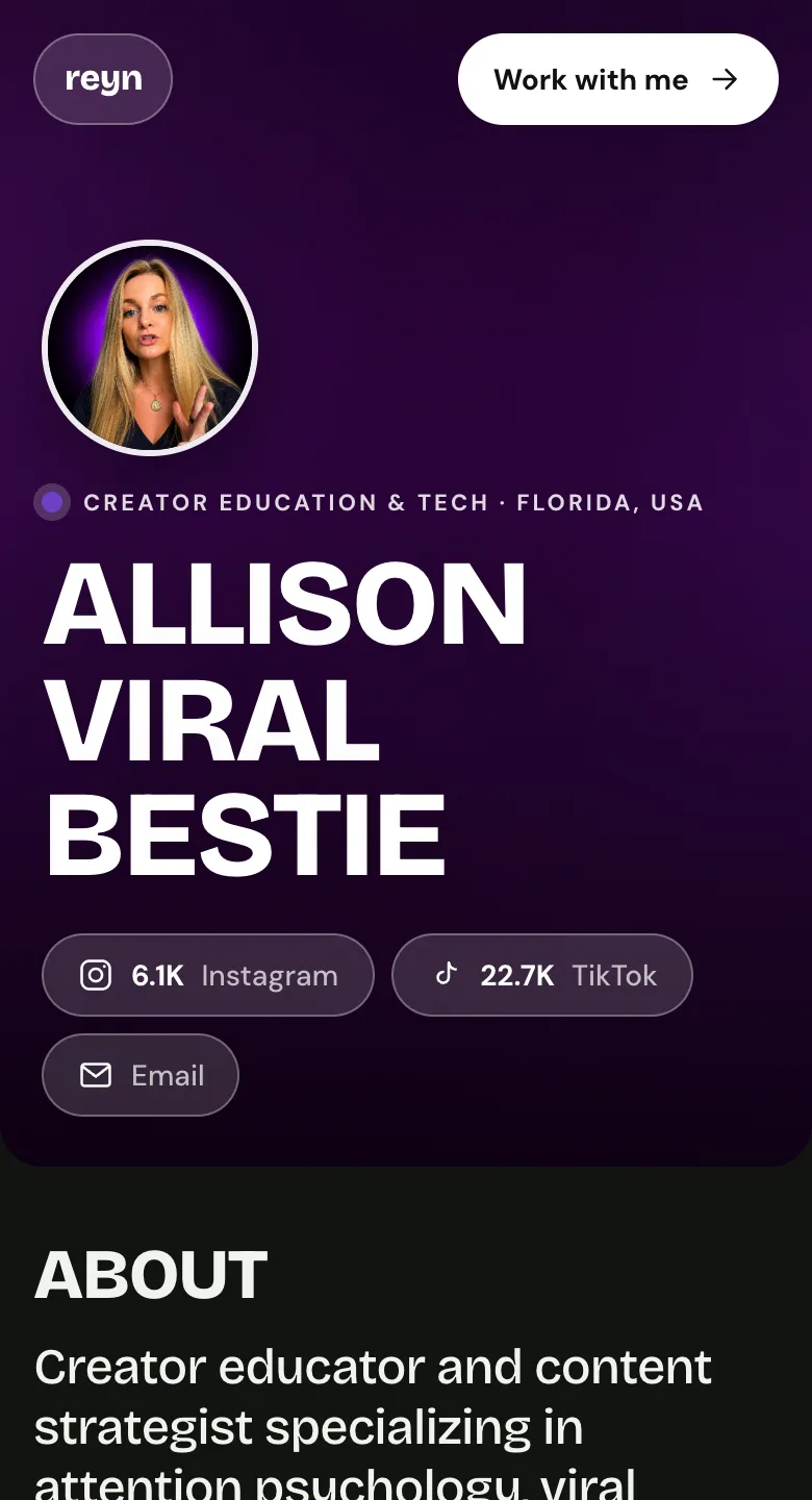 @allisonsaywhat's portfolio page on Reyn, night and violet.