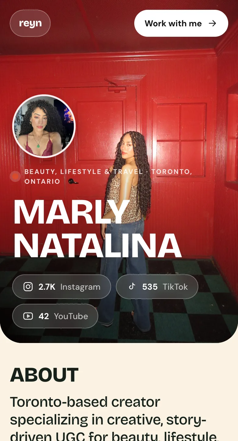 @marlynatalina913's portfolio page on Reyn, cream and rust.