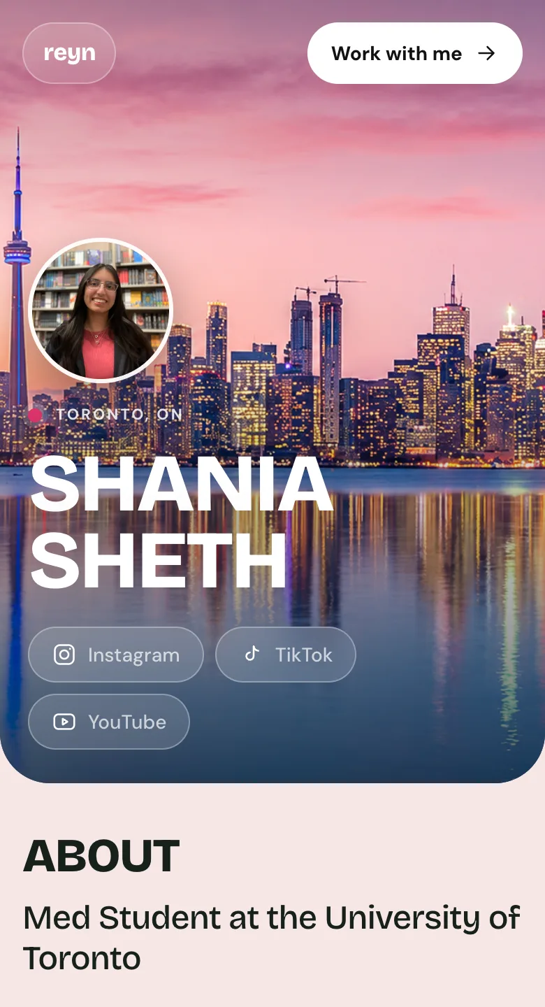 @shaniasheth's portfolio page on Reyn, blush and rose.